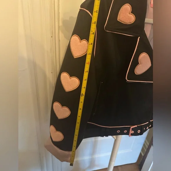 NWOT Sugar Thrillz Moto Jacket with Puffy Pink Heart Accents - Picture 5 of 9